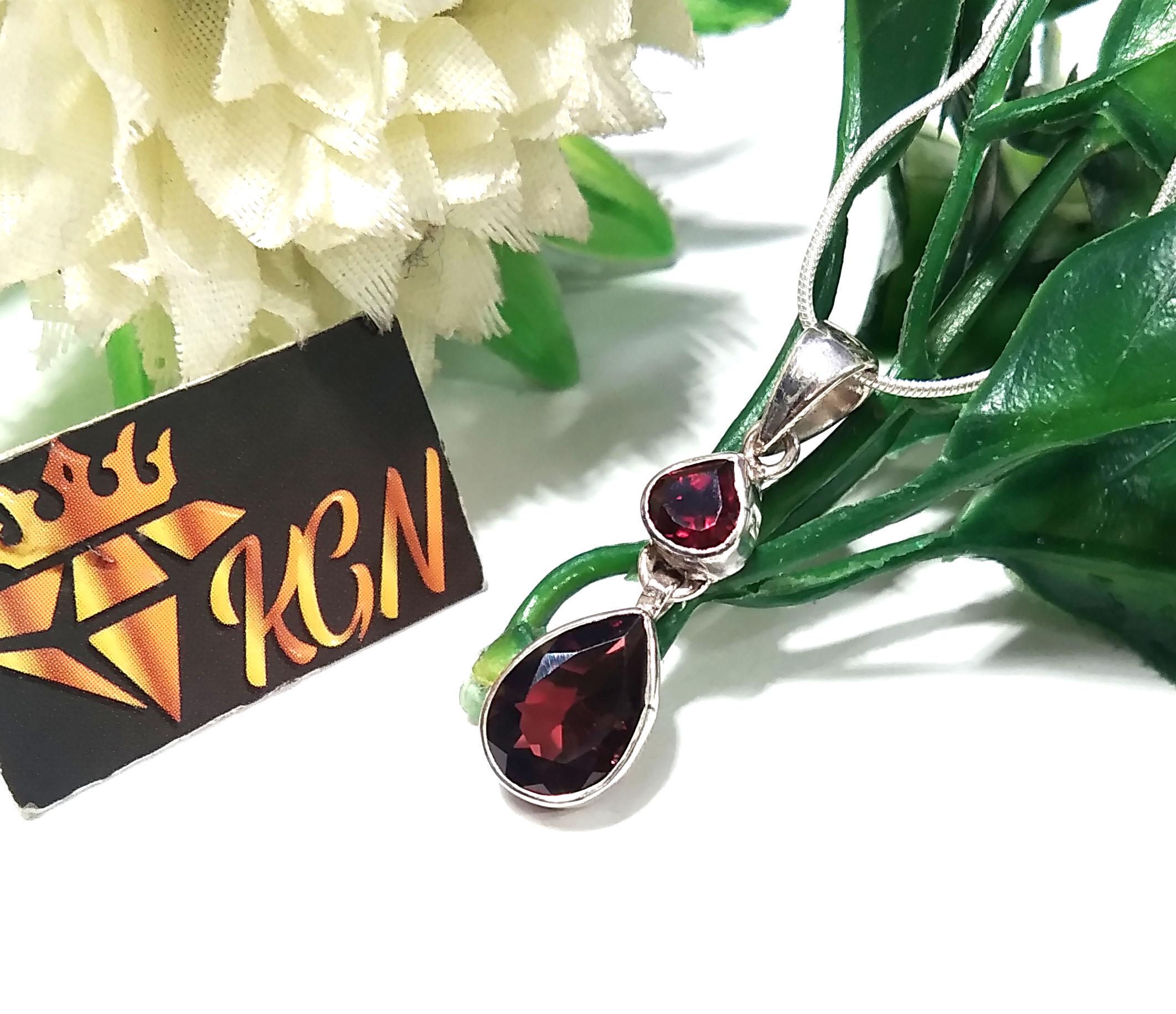 Natural Garnet Faceted Stone Chain Pendant Necklace, 925 Sterling Silver Beautiful Design Nice Color Garnet Gemstone Pendant, Gift For Her